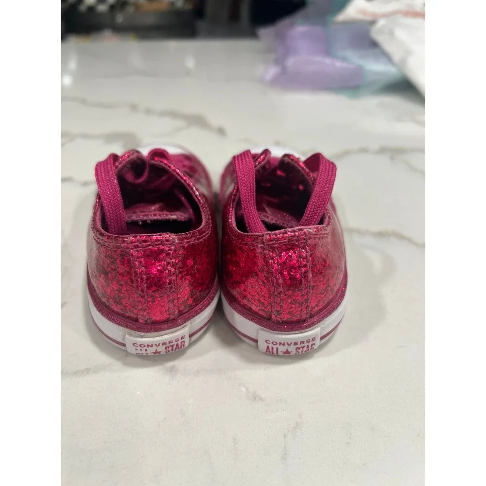 CONVERSE Size‎ 7 Pink Glitter Chuck Taylor All Star Classic Shoes Low Kids